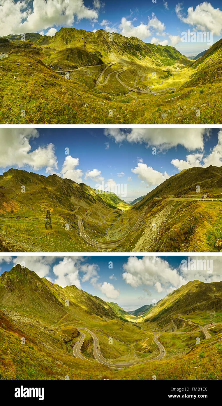 Transfagarasan route de montagne en Roumanie -- Collage du paysage. Banque D'Images