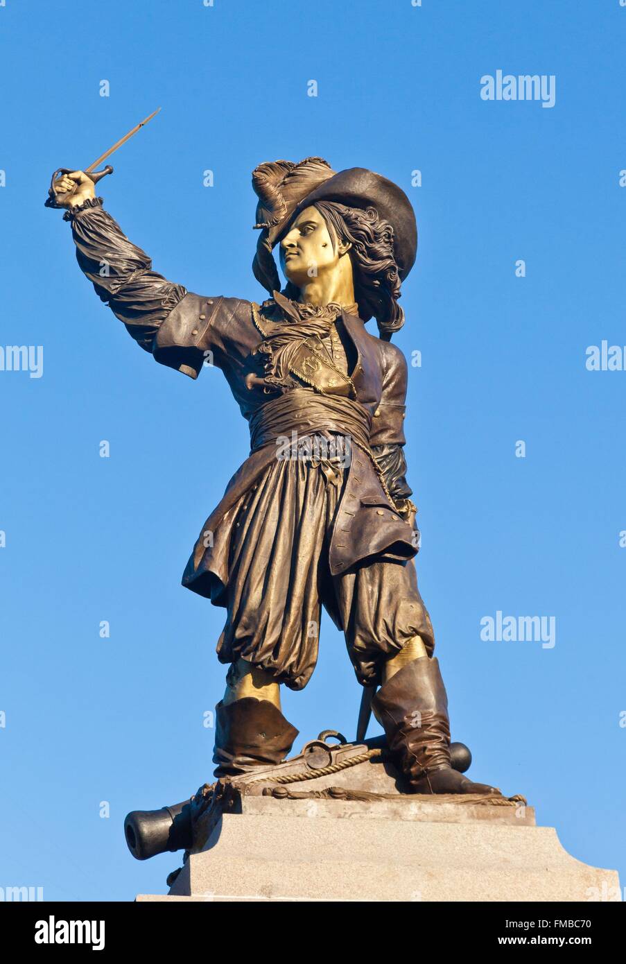 France, Nord, Dunkerque, la statue de Jean Bart sur la Place Jean Bart, le célèbre corsaire français né à Dunkerque Banque D'Images