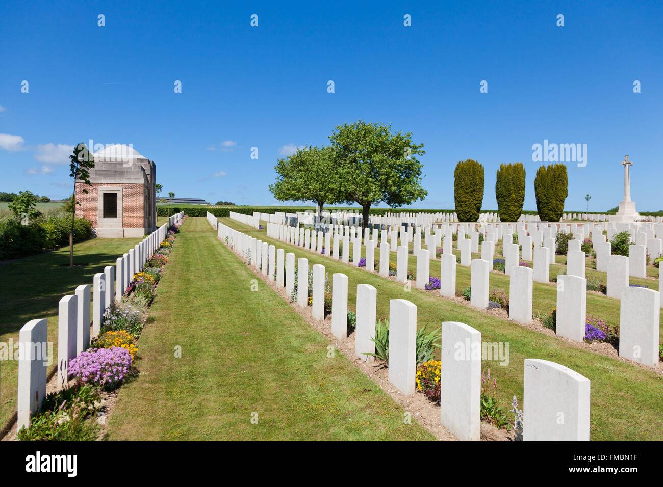 France, Somme, Abbeville, le cimetière militaire de la Première Guerre mondiale, Corps expéditionnaire britannique 1914-1918 Banque D'Images