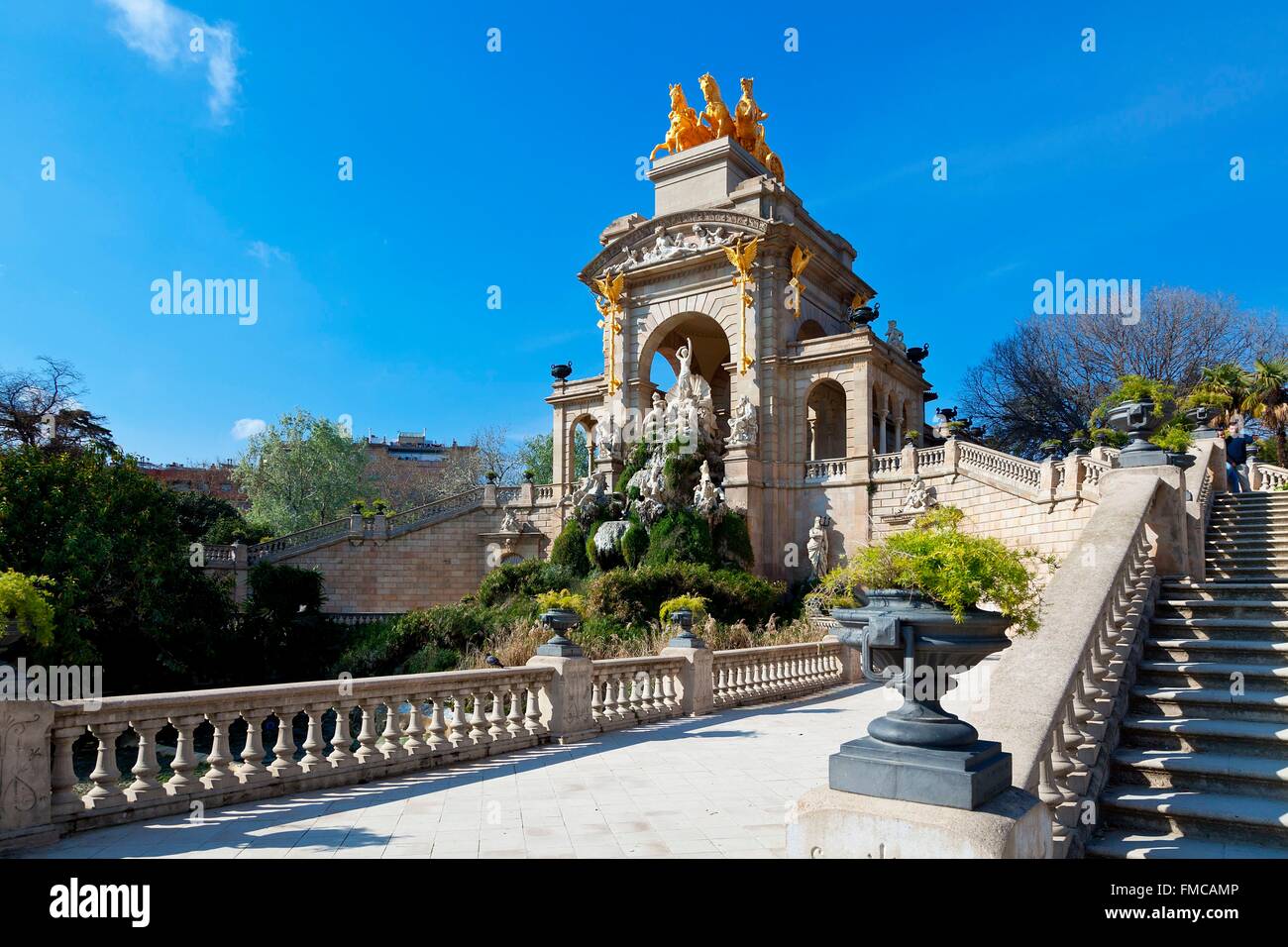 Espagne, Catalogne, Barcelone, fontaine du parc de la Ciutadella Banque D'Images
