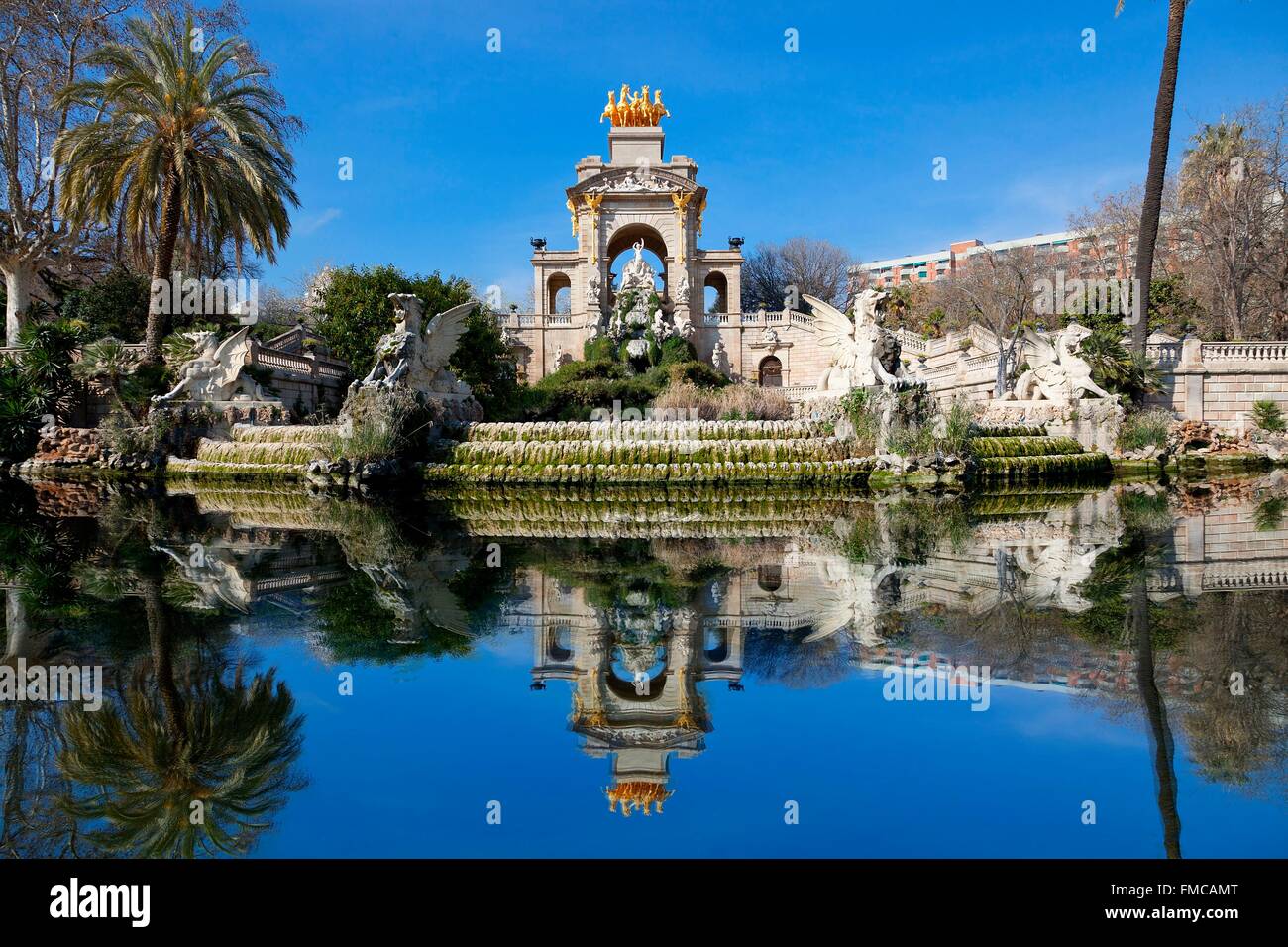 Espagne, Catalogne, Barcelone, fontaine du parc de la Ciutadella Banque D'Images