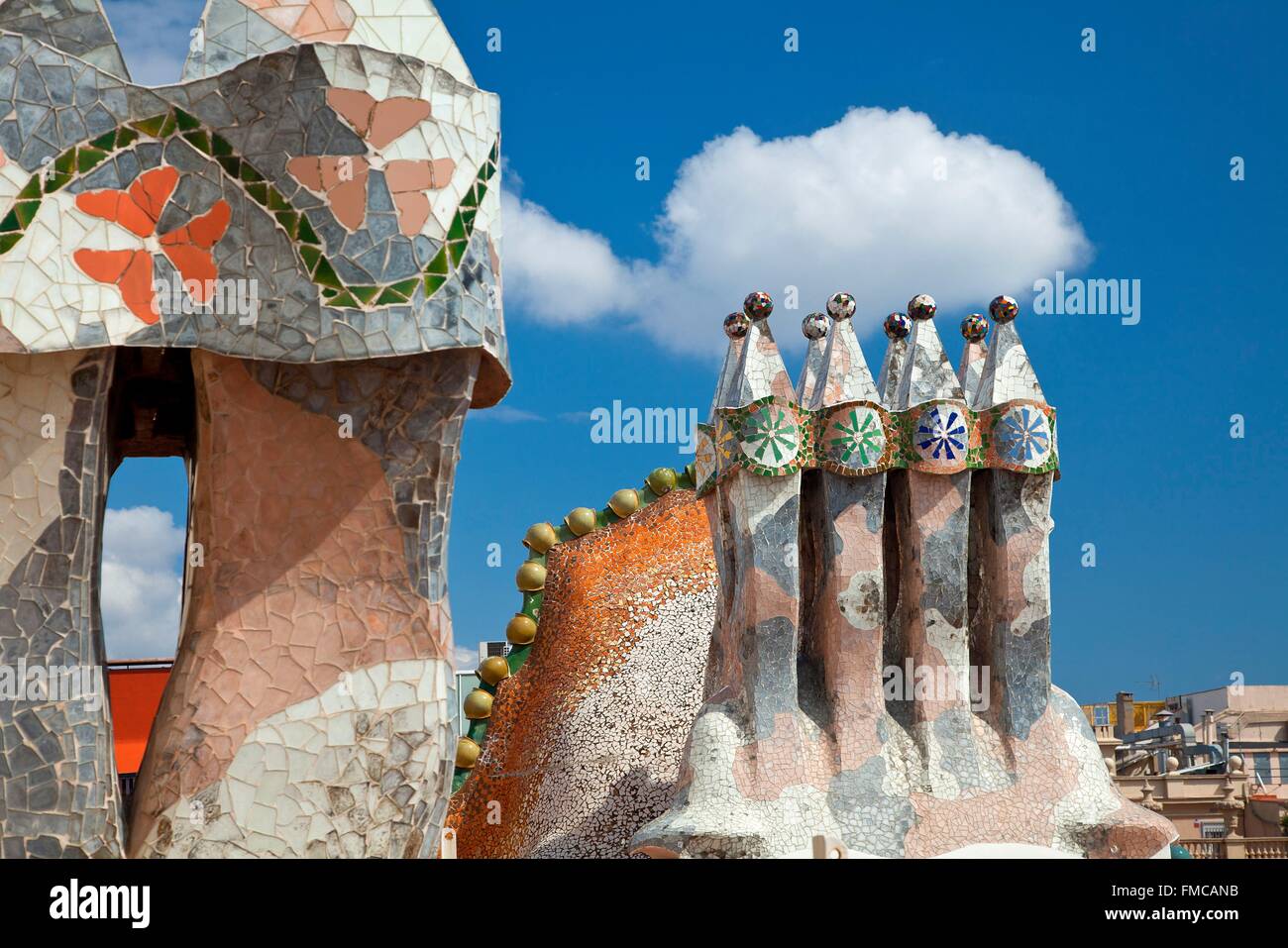 Espagne, Catalogne, Barcelone, la Pedrera (Casa Mila) de l'architecte Antoni Gaudi, inscrite au Patrimoine Mondial de l'UNESCO Banque D'Images
