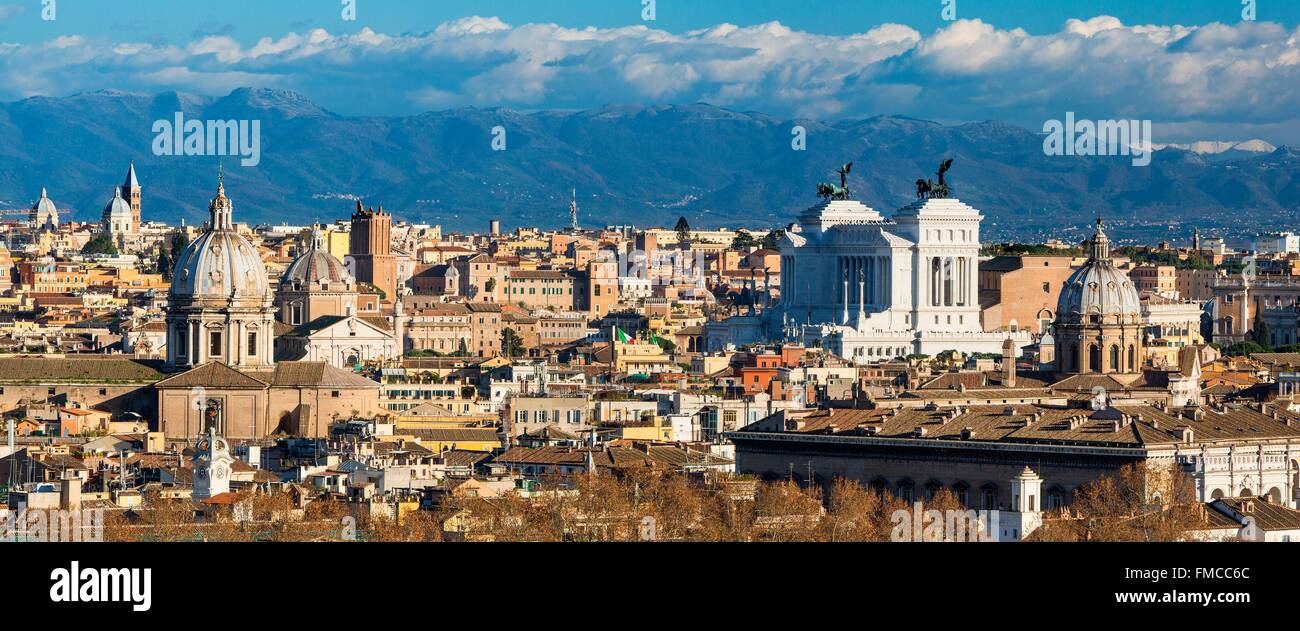 L'Italie, Lazio, Rome, centre historique classé au Patrimoine Mondial de l'UNESCO, colline du Janicule, vue panoramique sur le Centre Historique Banque D'Images
