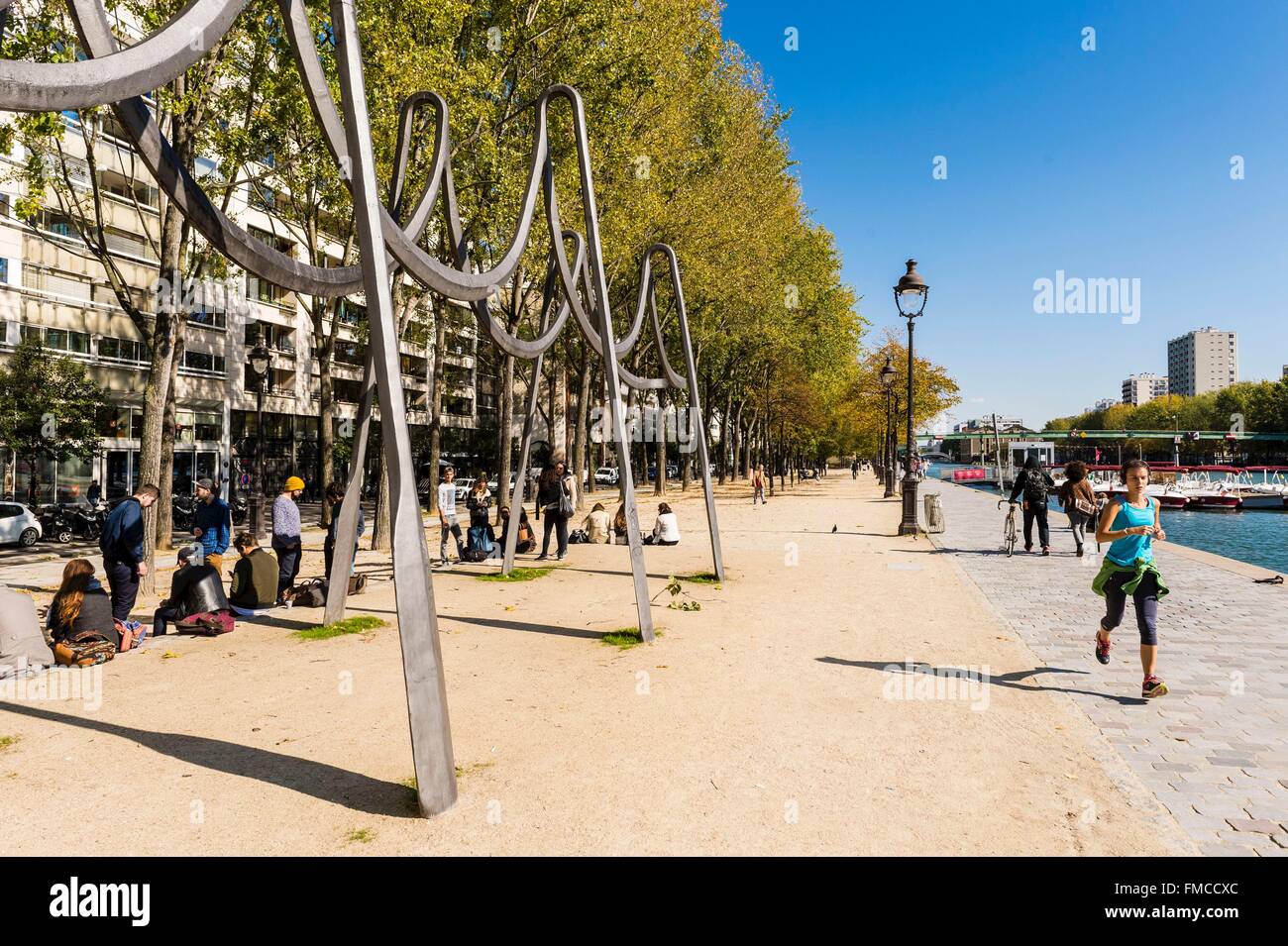 France, Paris, Canal de l'Ourcq Banque D'Images