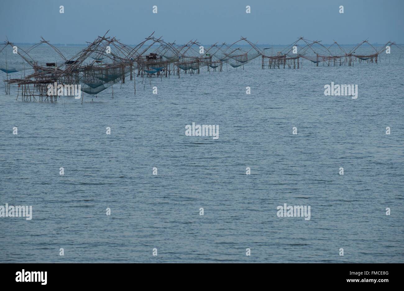 La Thaïlande, la pêche au carrelet, Sunrise Banque D'Images