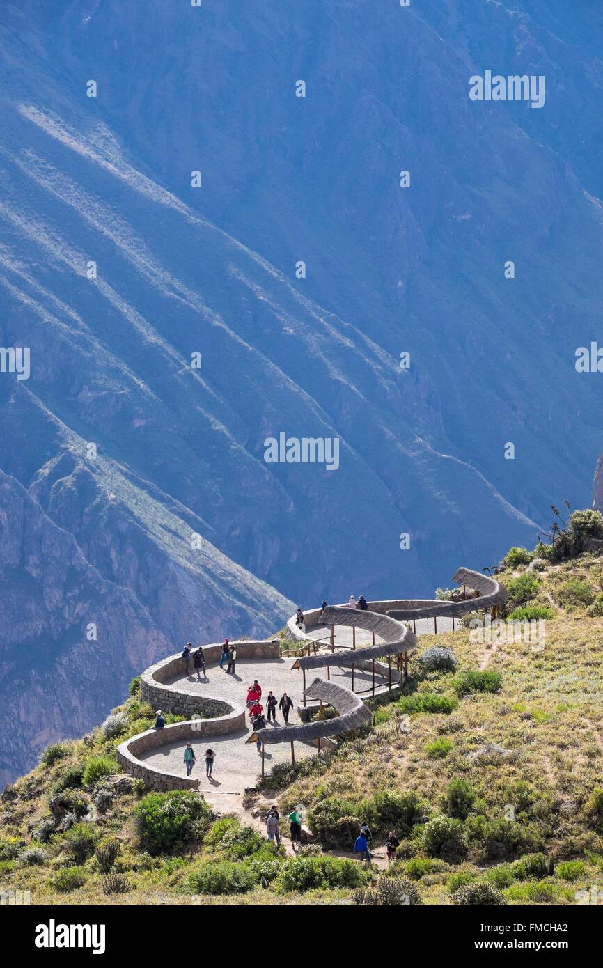 Pérou, Arequipa, canyon de Colca, Province Mirador Cruz del Condor (alt : 3287m), arrêt pour voir les condors Banque D'Images