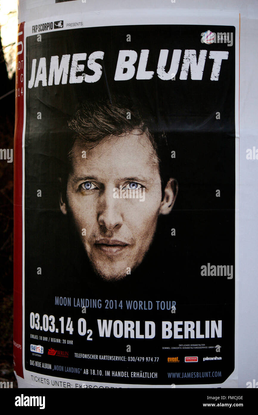 Ankuendigung fuer ein James Blunt-Konzert, Berlin. Banque D'Images