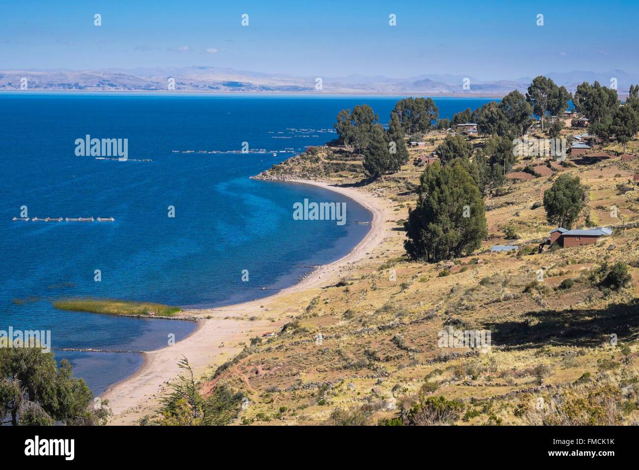 Le Pérou, Puno, lac Titicaca, Province de la péninsule de Capachica, Llachon village Banque D'Images
