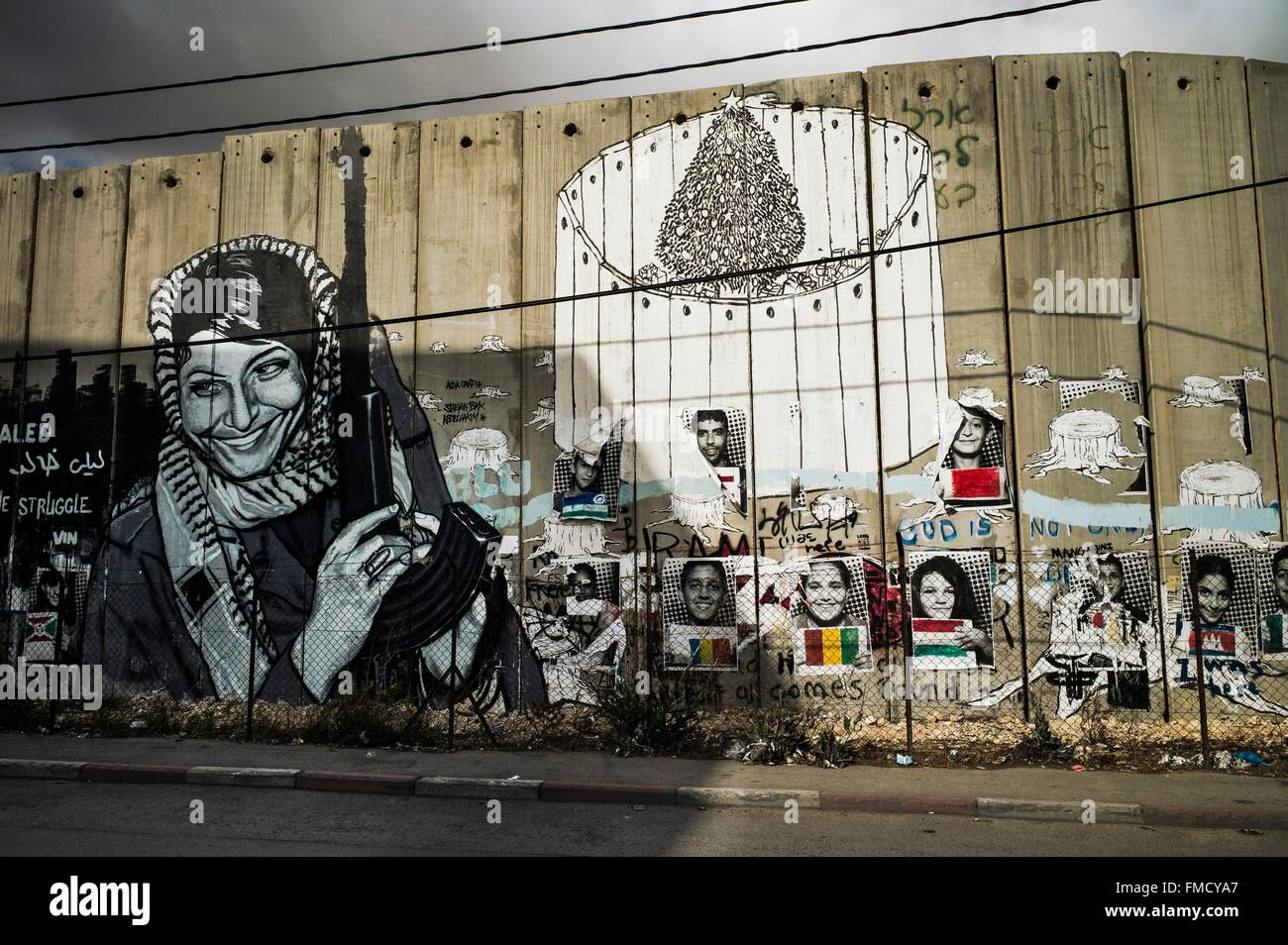 Israël, Palestine, Cisjordanie ( territoire litigieux), Bethleem, barrière de Cisjordanie, Israël stickings du photographe JR Banque D'Images