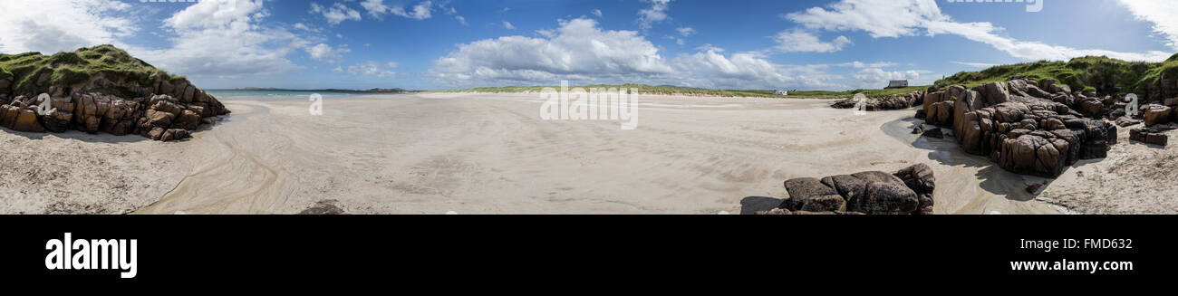 Panorama 360° tourné sur Carrickfinn Beach, comté de Donegal. Montrant l'eau cristalline de l'Atlantique, la plage de sable blanc. Banque D'Images