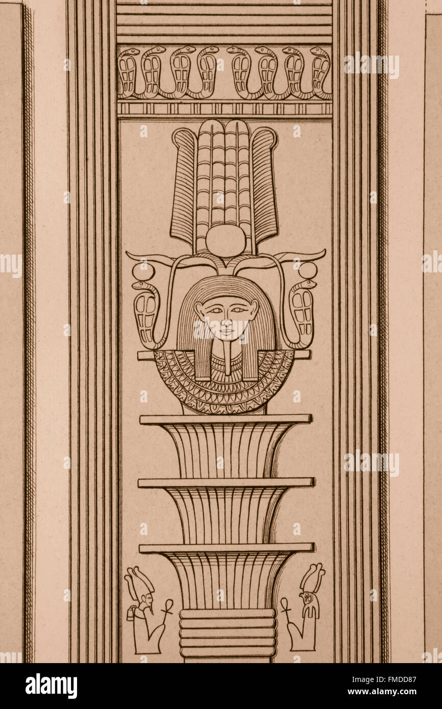Dessin détaillé d'inscription sur le mur du temple en Égypte Banque D'Images