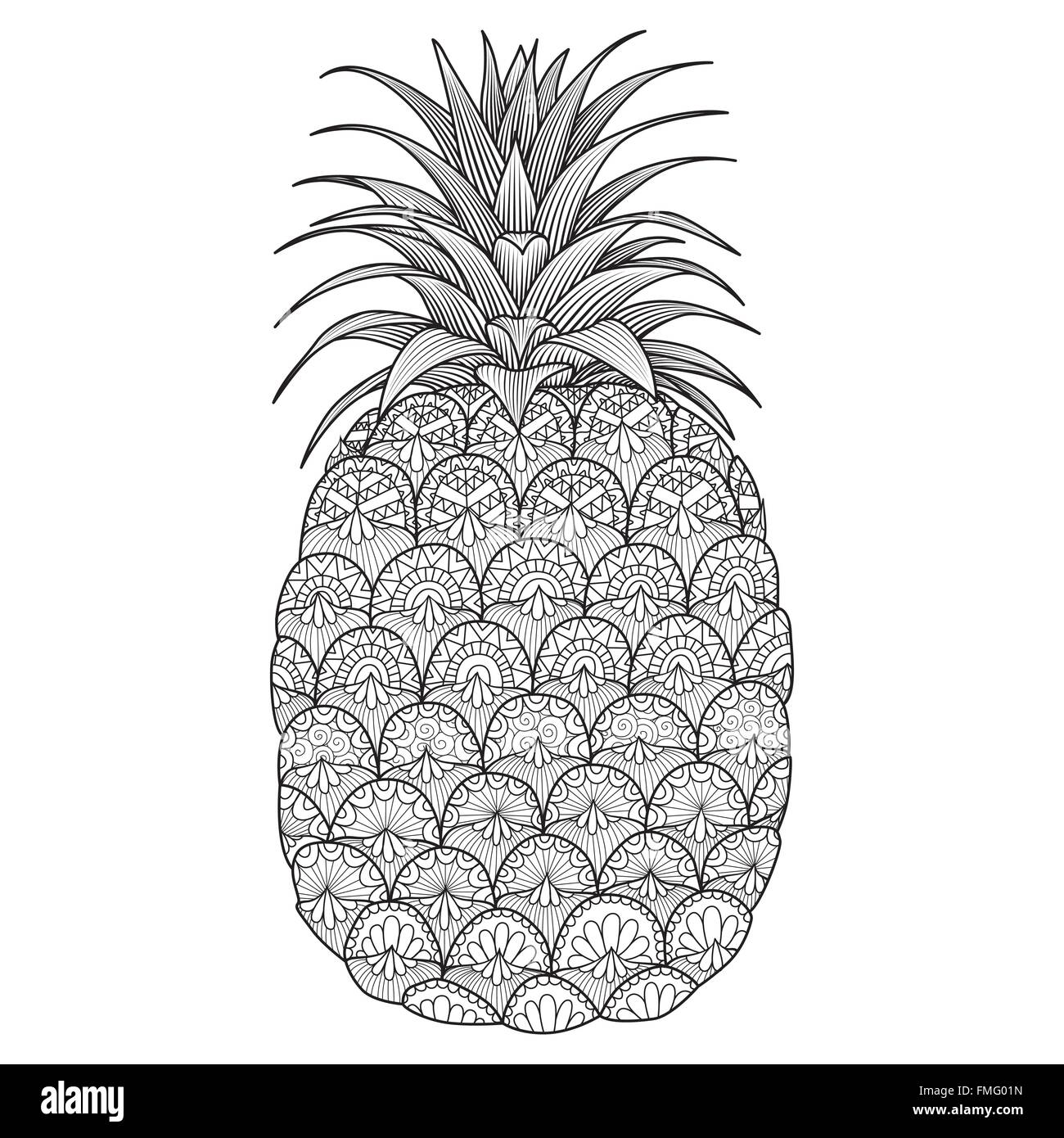 Line art design d'ananas pour la coloration livre pour adulte, logo, t shirt design, flyer, tatouages, etc. Illustration de Vecteur
