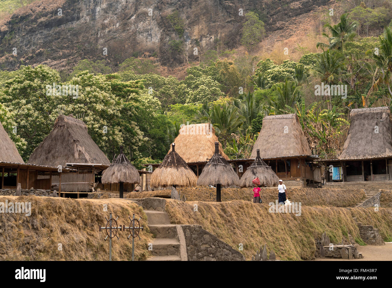Les maisons au toit de chaume et de sanctuaires dans le village de Bena Ngada Bajawa, près de Flores, en Indonésie, en Asie Banque D'Images