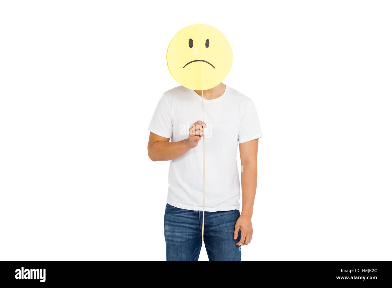 Man holding smiley triste Banque D'Images