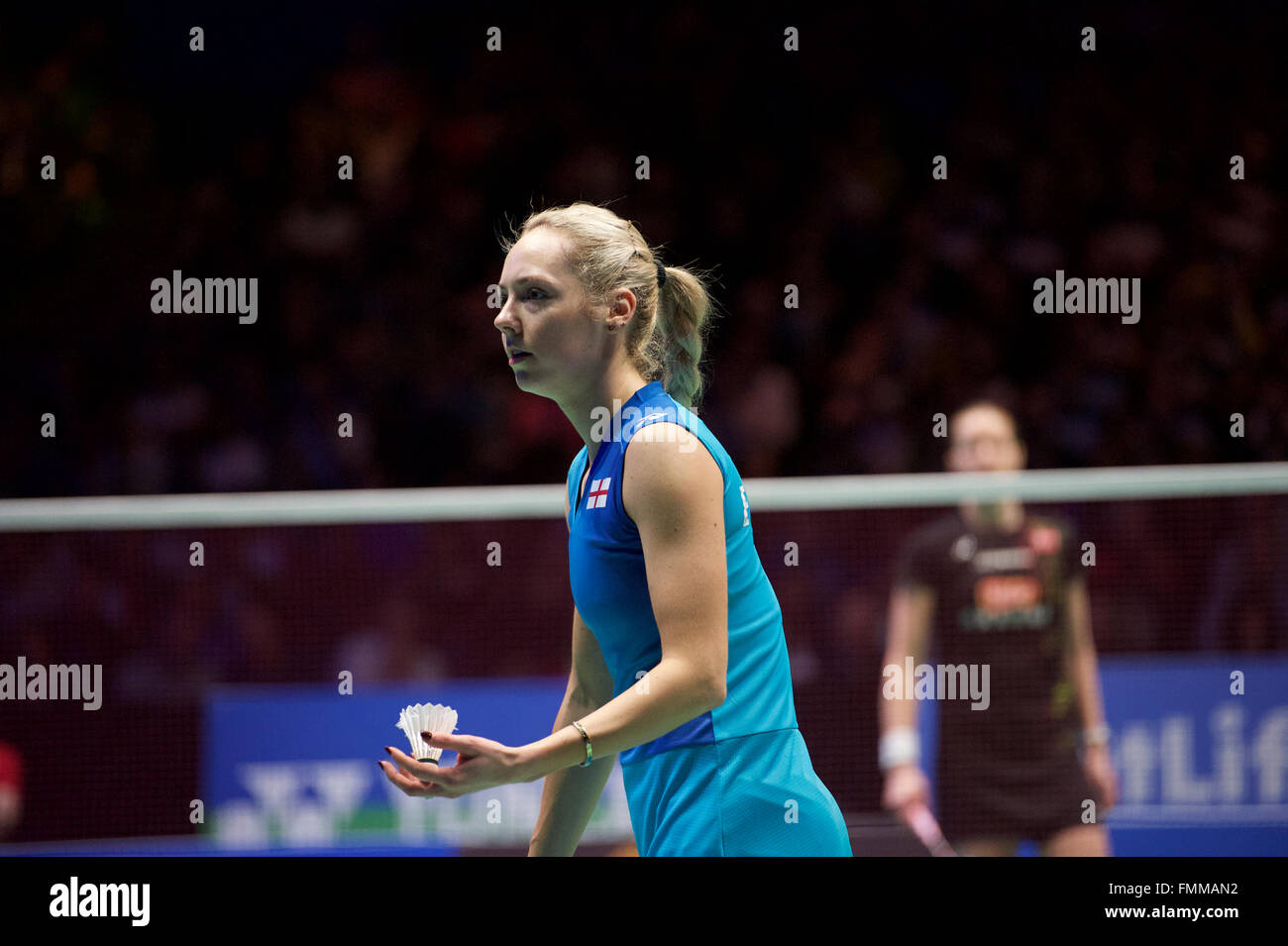 Barclaycard Arena, Birmingham, UK. Mar 12, 2016. Yonex All England Open Badminton Championships. Gabby Adcock Close up, double mixte, Semi Final © Plus Sport Action/Alamy Live News Banque D'Images