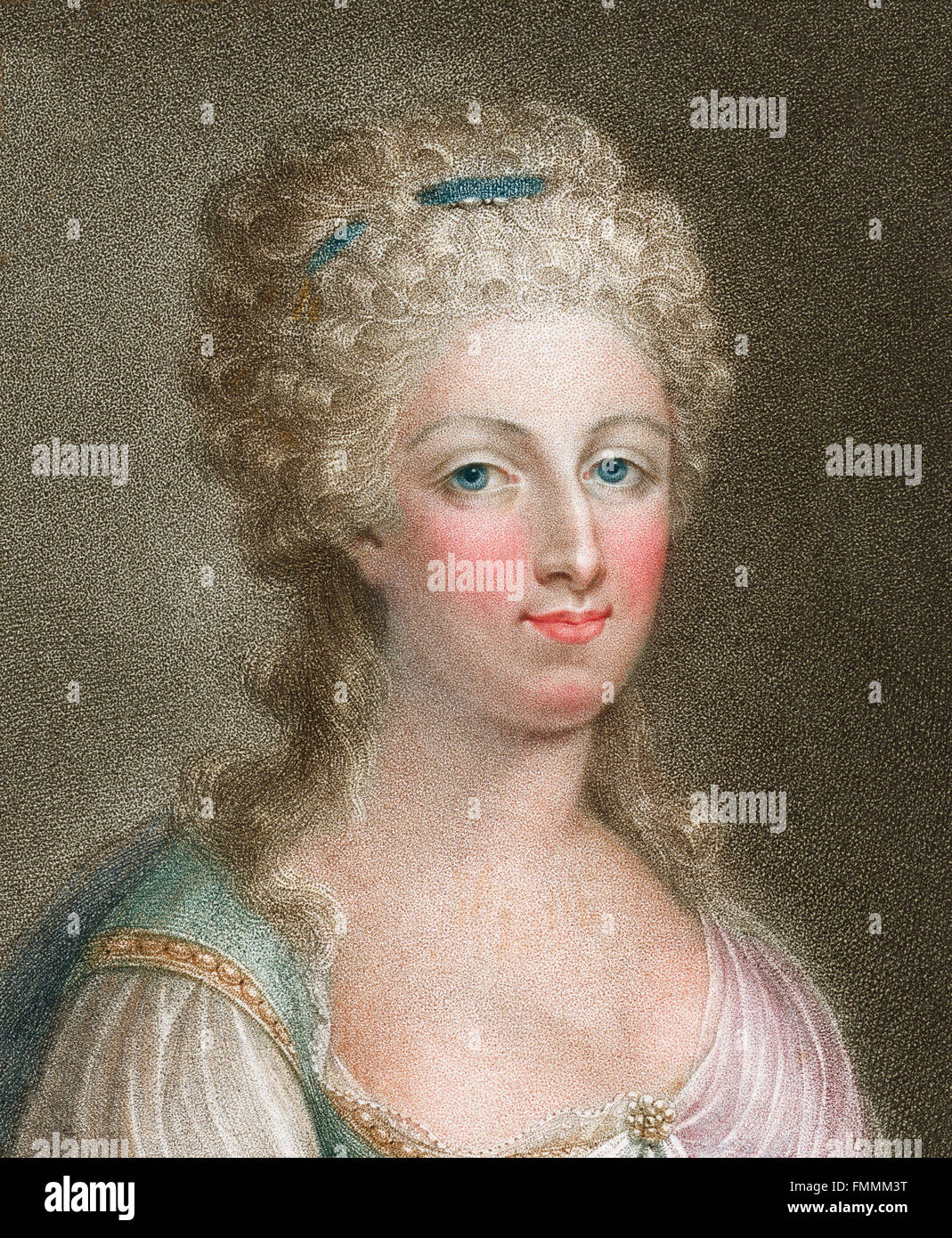 Portrait de Marie Antoinette, Reine de France et épouse du roi Louis XVI. Gravure par Marino Bovi à partir d'une peinture de Louise-Elisabeth Vigée-Lebrun, c.1800 Banque D'Images