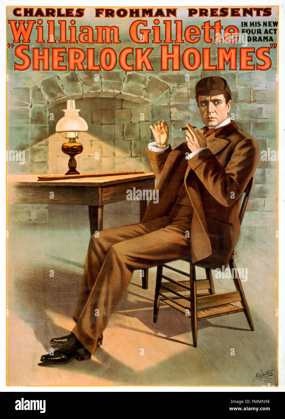 Sherlock Holmes. À partir de 1900 de l'affiche de la publicité l'acteur William Gillette jouer Sherlock Holmes dans un quatre pièce basée sur la loi sur le caractère. Banque D'Images