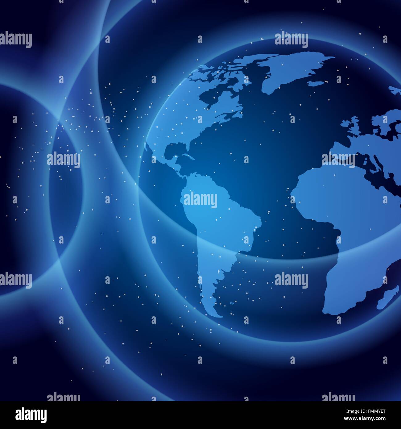 Rayonnement cosmique de fond avec la planète Terre et d'étoiles. Illustration de Vecteur