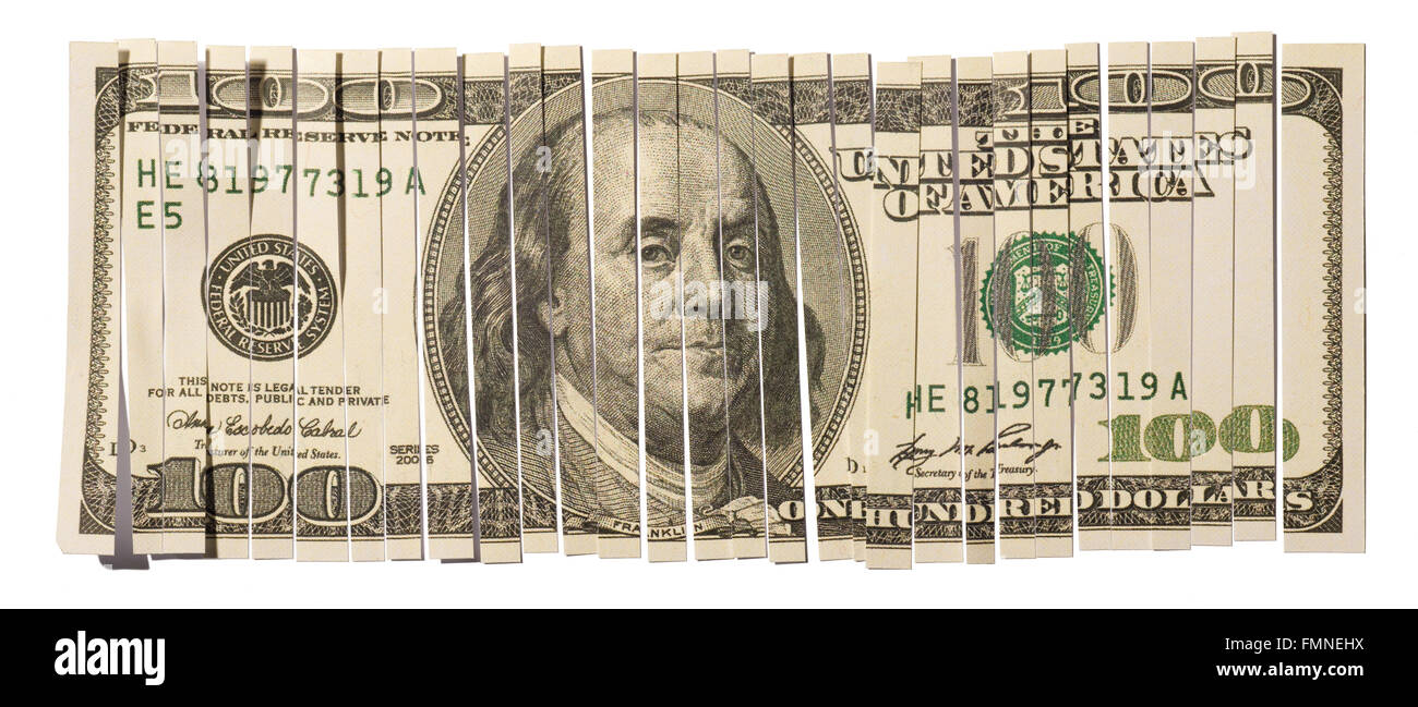 Shredded Hundred Dollar Bill Banque D'Images