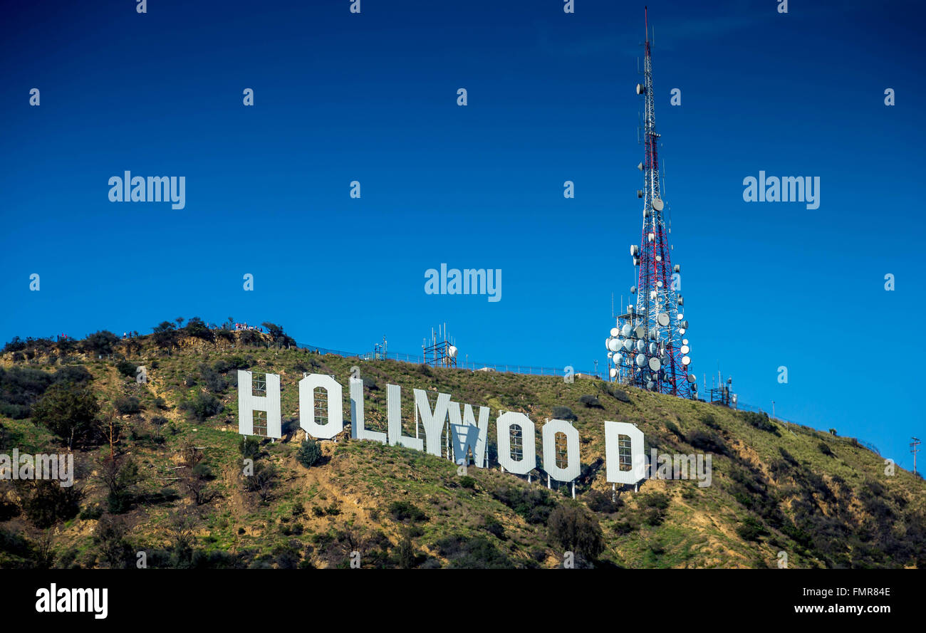 Hollywood Sign, Lake Hollywood, Los Angeles, Banque D'Images