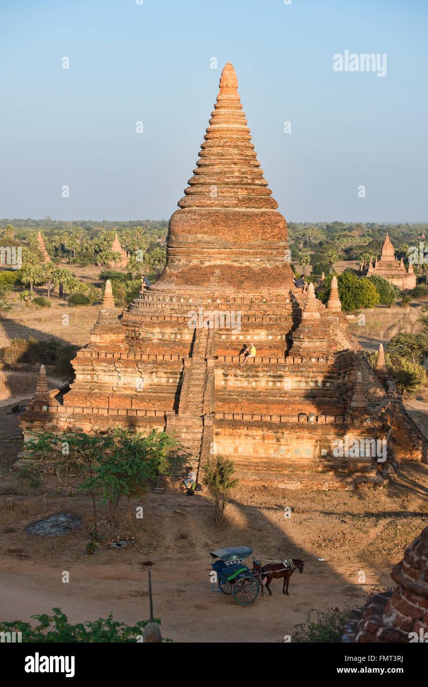 Panier cheval devant un temple, Bagan, Myanmar Banque D'Images
