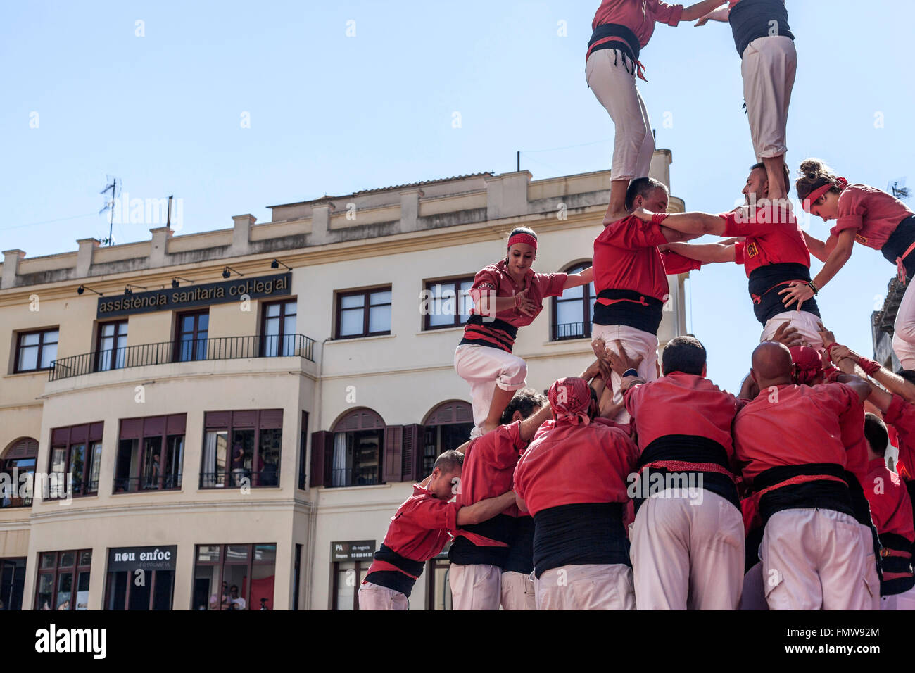 Castellers de Vilafranca del Penedès, Catalogne, Espagne. Banque D'Images