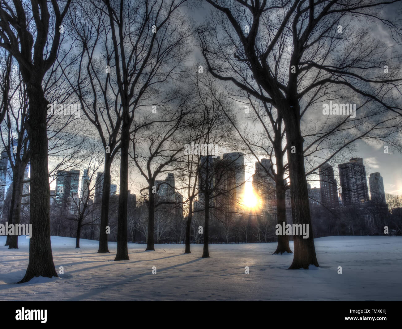 Coucher du soleil à Central Park Banque D'Images