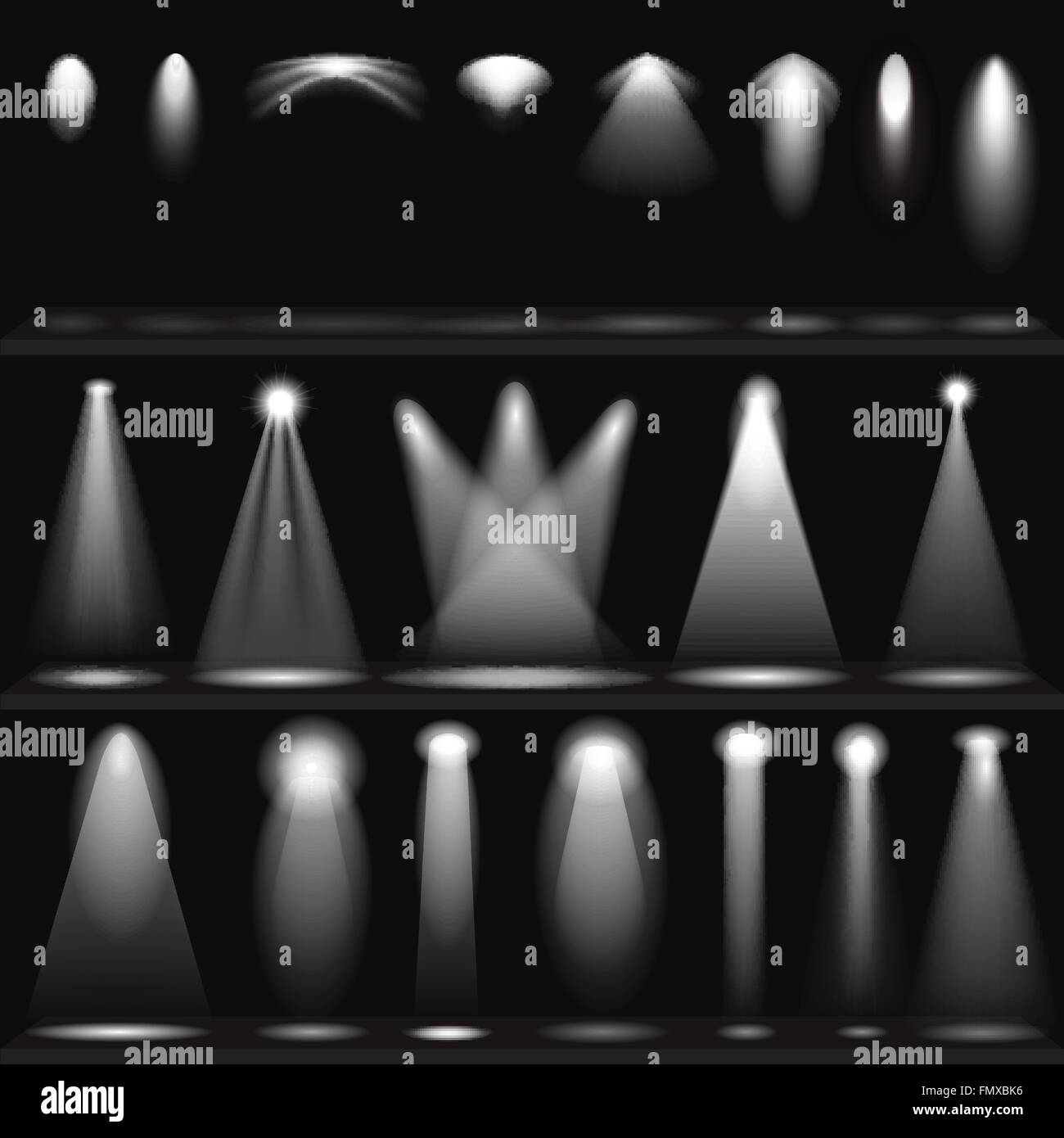 Scène d'illuminations, projecteurs, projecteurs Flood, projecteurs. Illustration de Vecteur