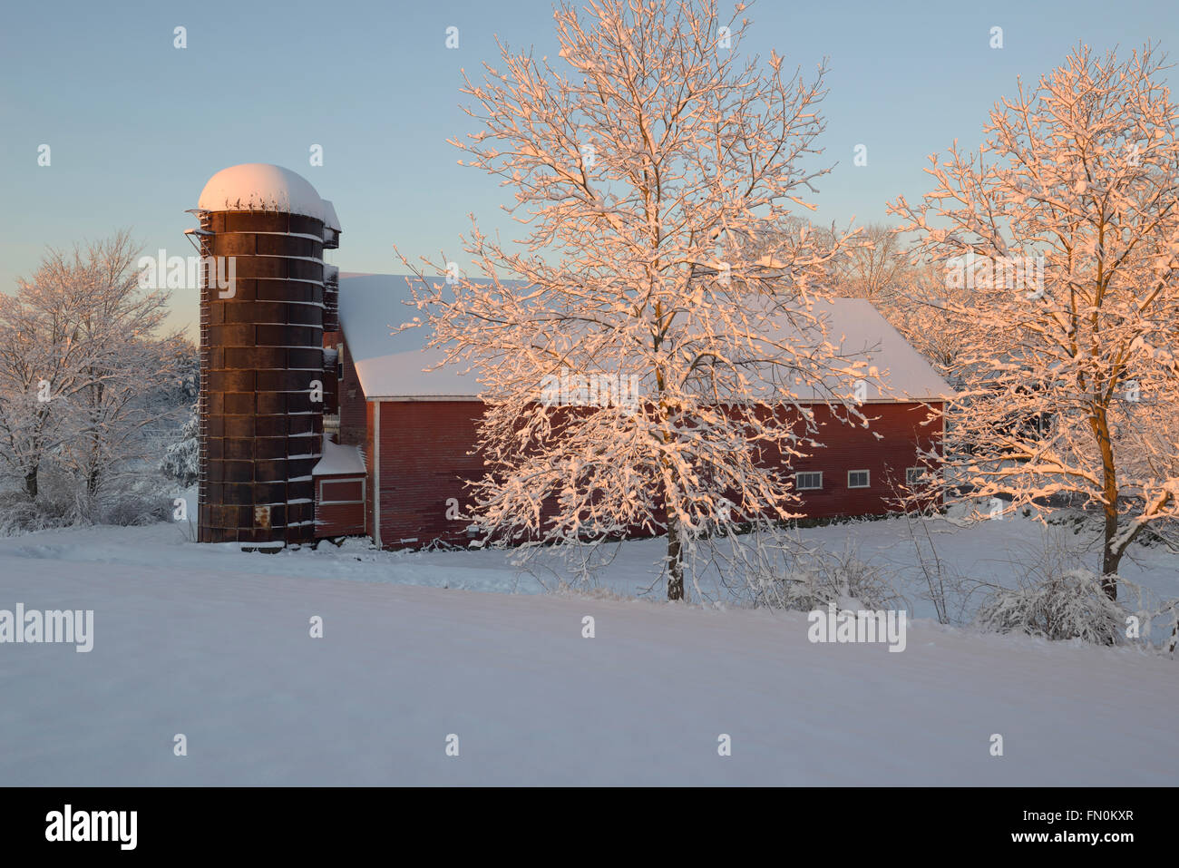 En hiver ferme Raynes après une tempête de neige, Exeter, New Hampshire Banque D'Images