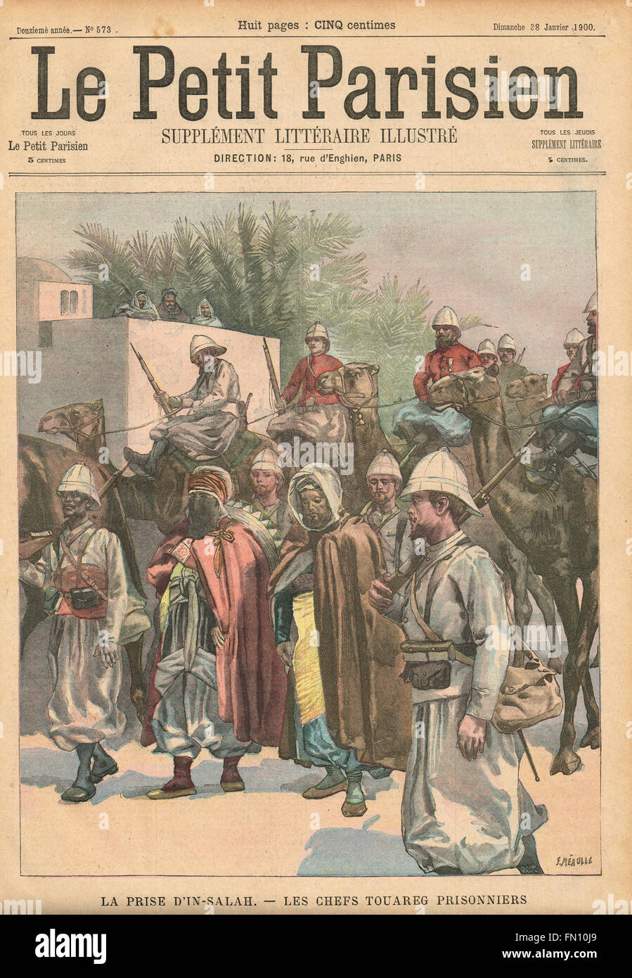 Capture des chefs touaregs, in-Salah, Algérie 1900. Illustration du petit parisien dans le journal français illustré Banque D'Images
