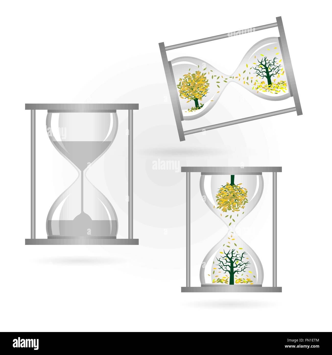 Arbre et verre sable sur fond blanc,concept vert,idées,vert,sablier sablier.Vector illustration Illustration de Vecteur