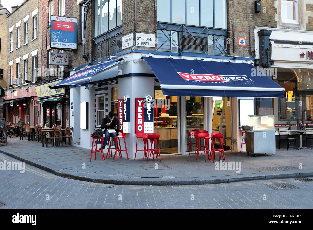Fast food restaurant grec Yeero CE1 à St John Street, London UK Smithfields KATHY DEWITT Banque D'Images
