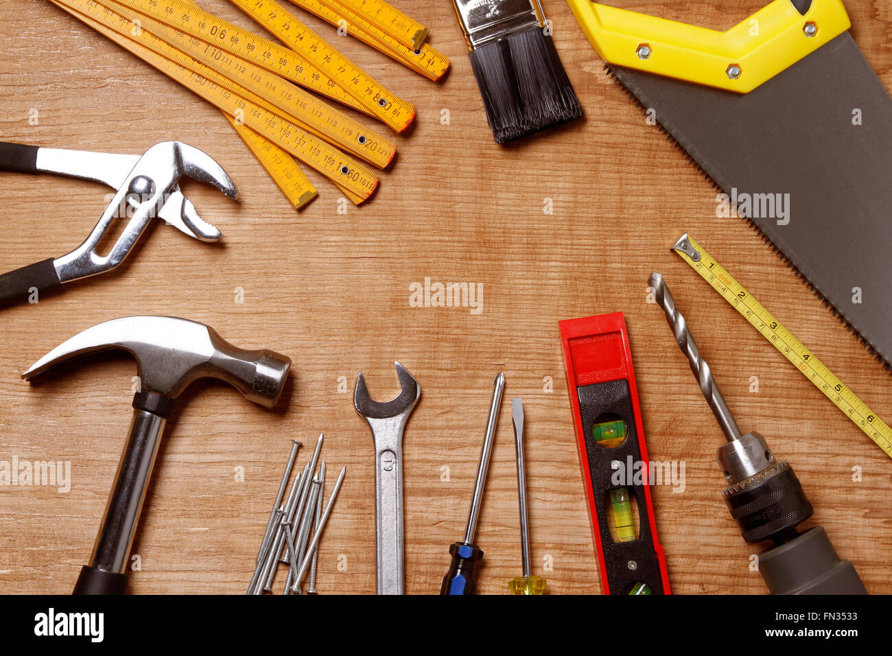 Outils de travail sur bois assortis Banque D'Images