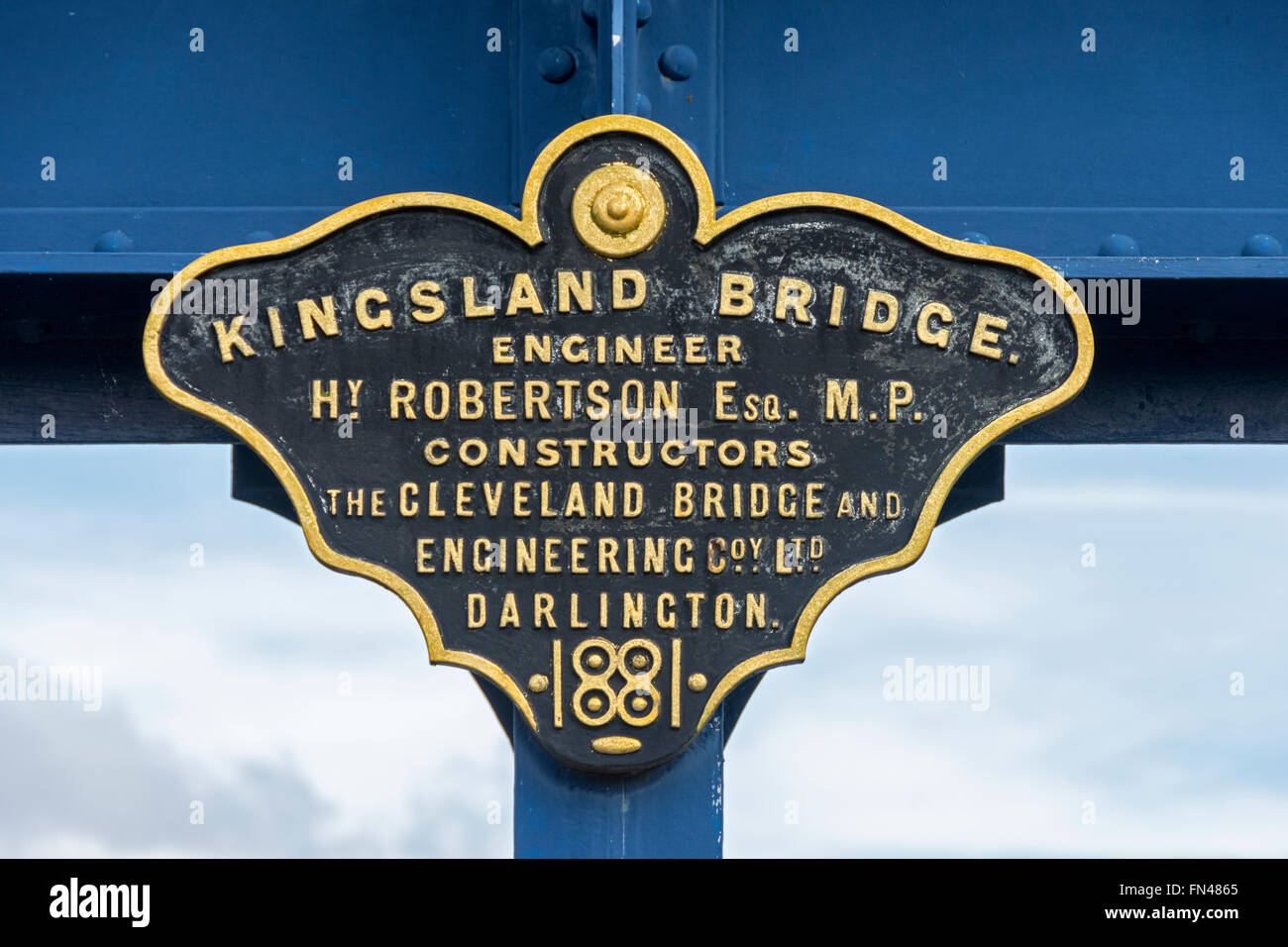 Plaque de métal de Kingsland Bridge, Shrewsbury, Shropshire, England, UK. Banque D'Images