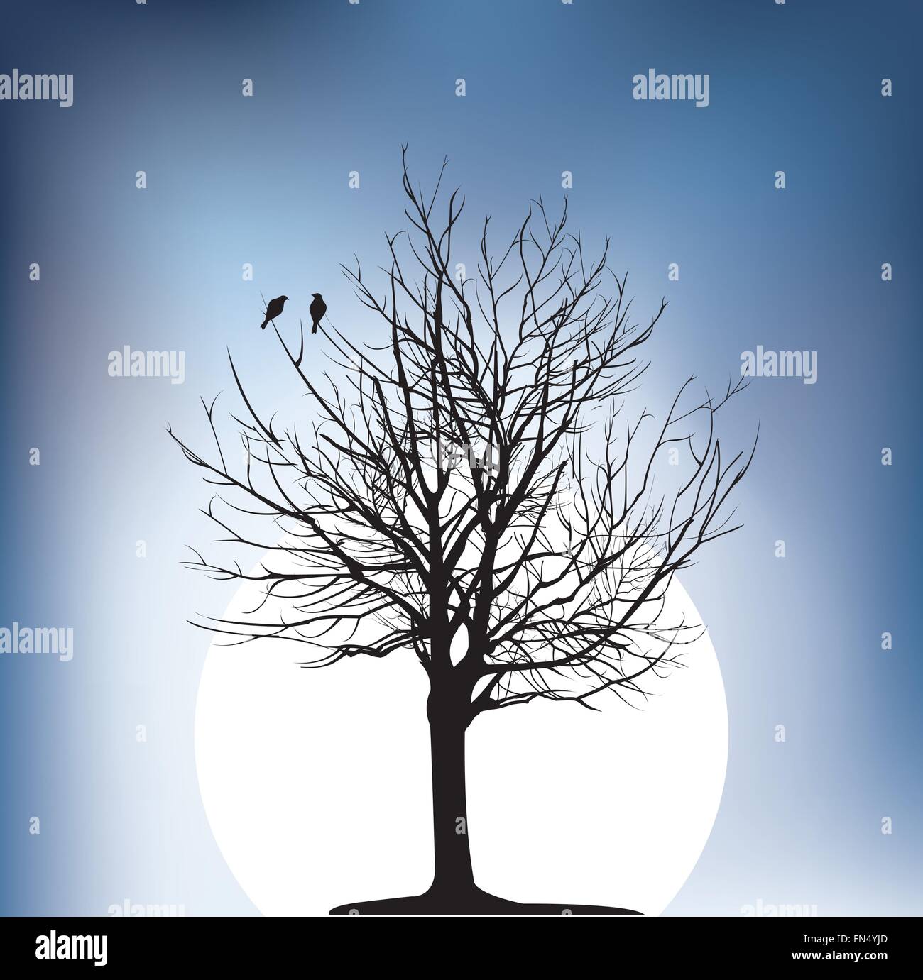 Deux oiseaux sur un arbre dans la nuit Illustration de Vecteur
