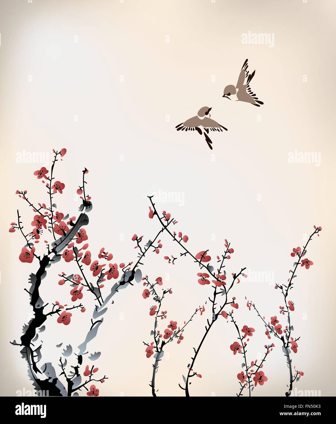 Les oiseaux et l'hiver doux Illustration de Vecteur