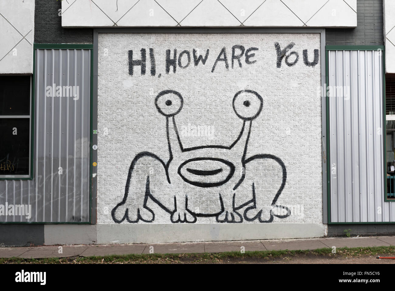 Illustration de Daniel Johnston sur un mur à Austin, Texas, USA. Banque D'Images