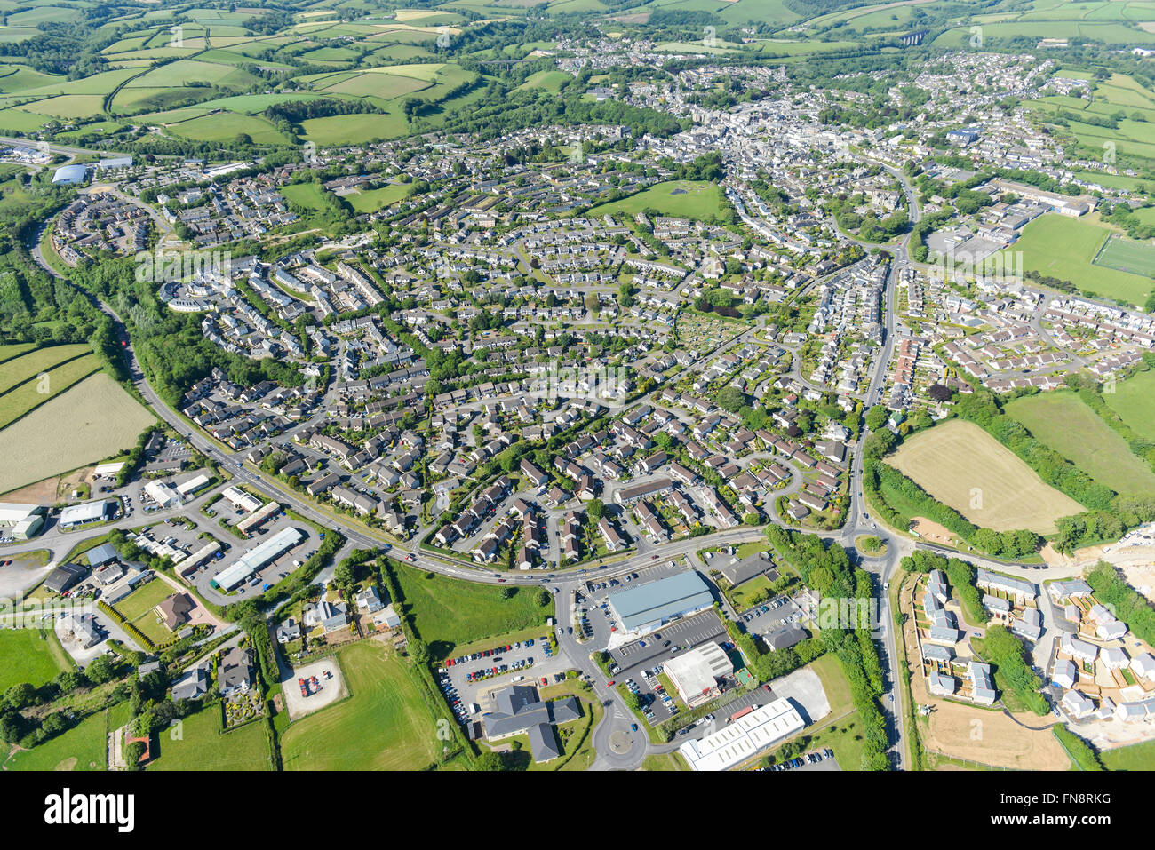 Une vue aérienne de la ville de Cornwall Liskeard Banque D'Images