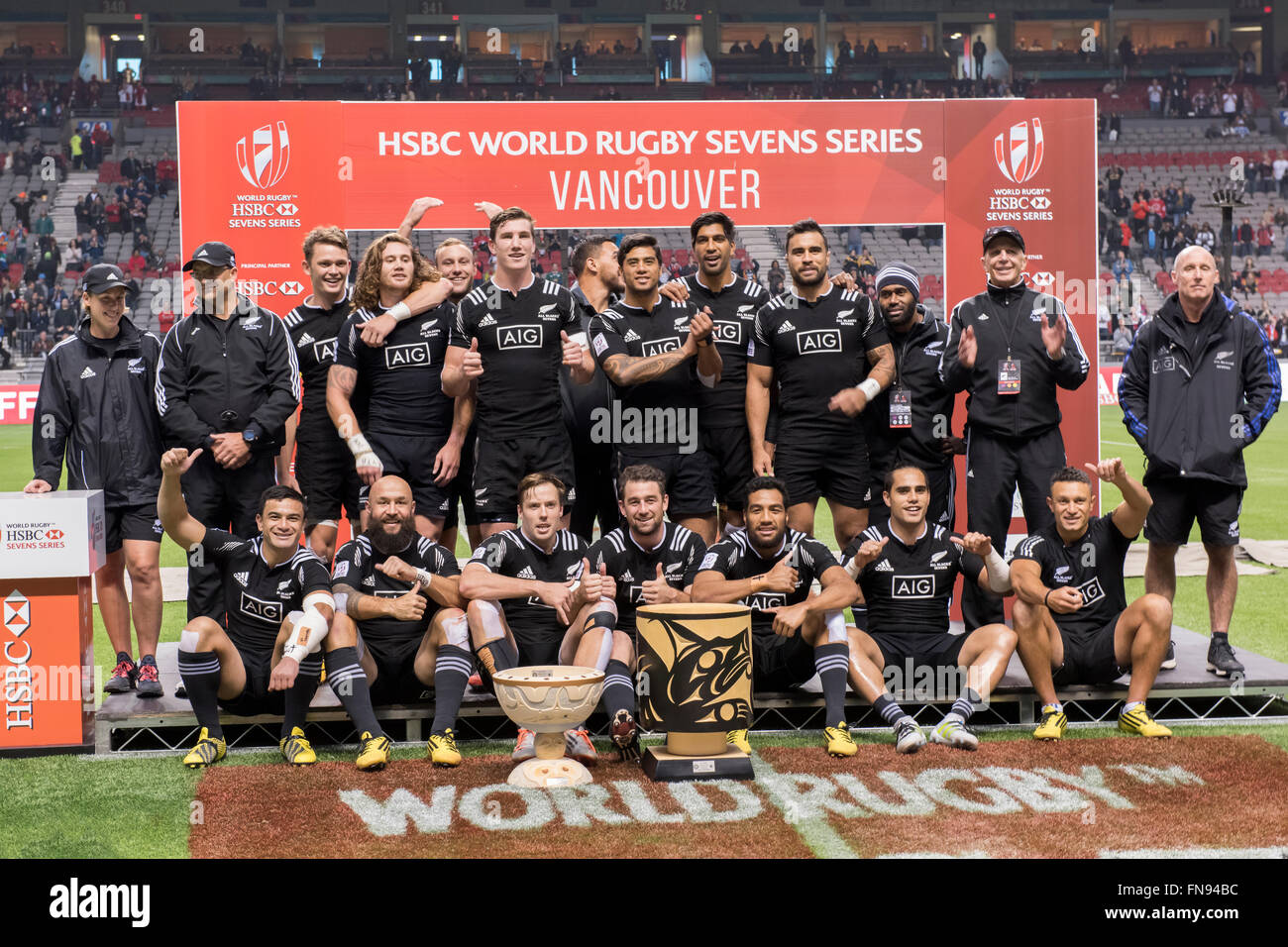 Vancouver, Canada. 13 mars, 2016. La Nouvelle-Zélande a remporté la Série mondiale de HSBC Rugby à 7 tasse, défaisant l'Afrique du Sud 19 - 14 tenue au BC Place à Vancouver, C.-B.) Canada - - Crédit : GerryRousseau/Alamy Live News Banque D'Images