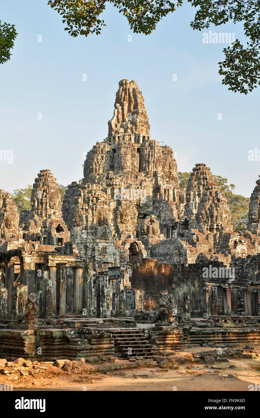 Temple Bayon, Angkor Thom, Parc archéologique d'Angkor, Siem Reap, Cambodge Banque D'Images