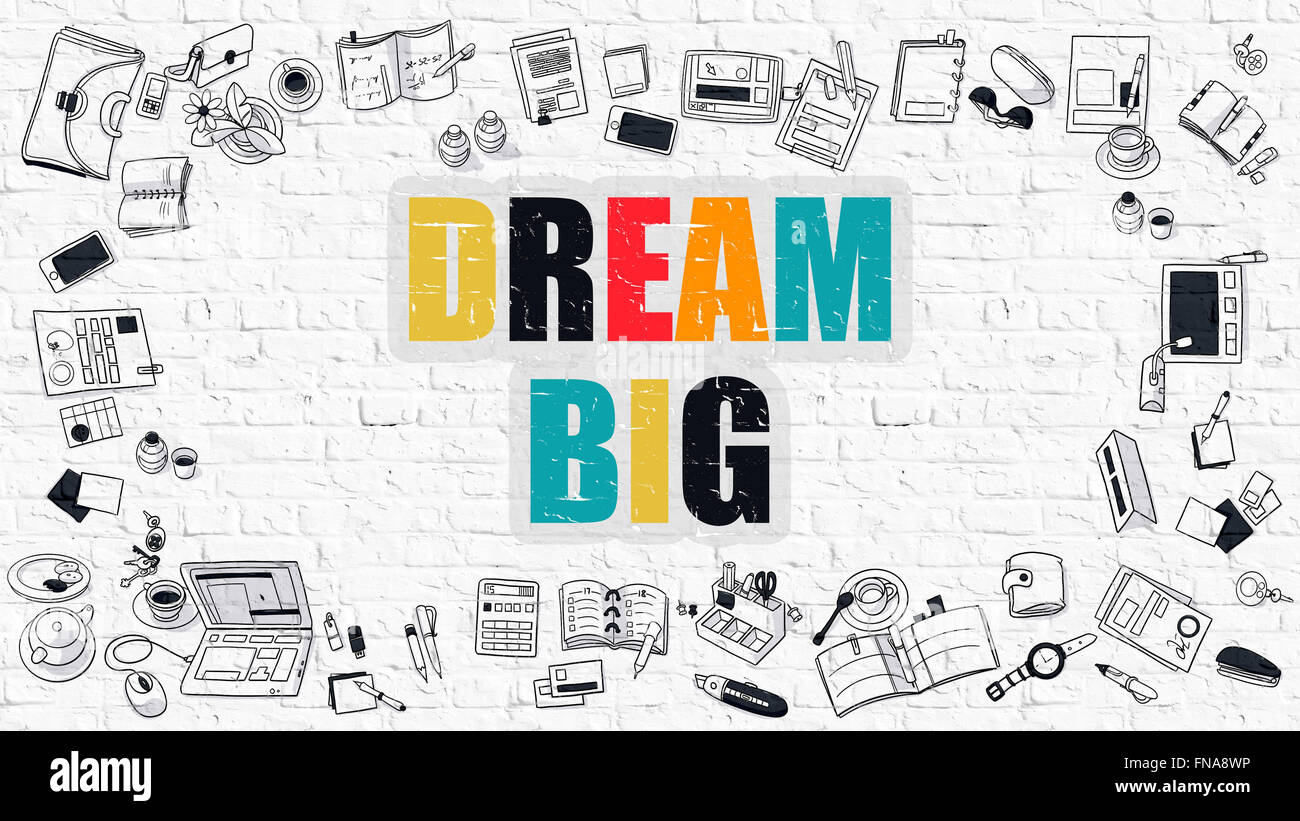 Rêver grand en multicolore. Doodle Design. Banque D'Images