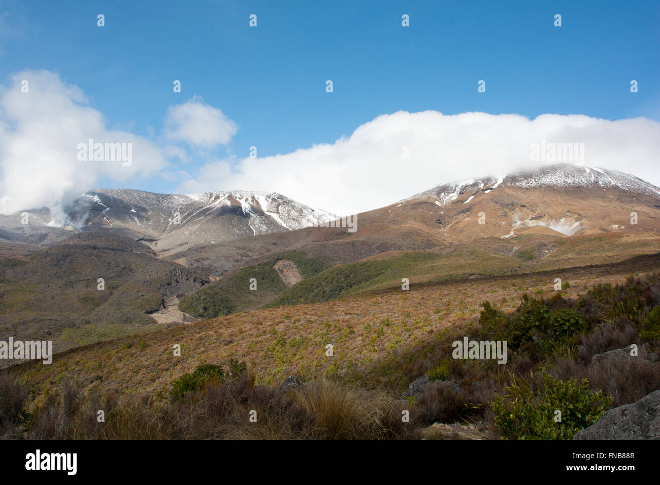 Le mont Tongariro est un volcan 1978 mètres de haut dans le Parc National de Tongariro en Nouvelle-Zélande avec une récente éruption sur 06.08.2012 Banque D'Images