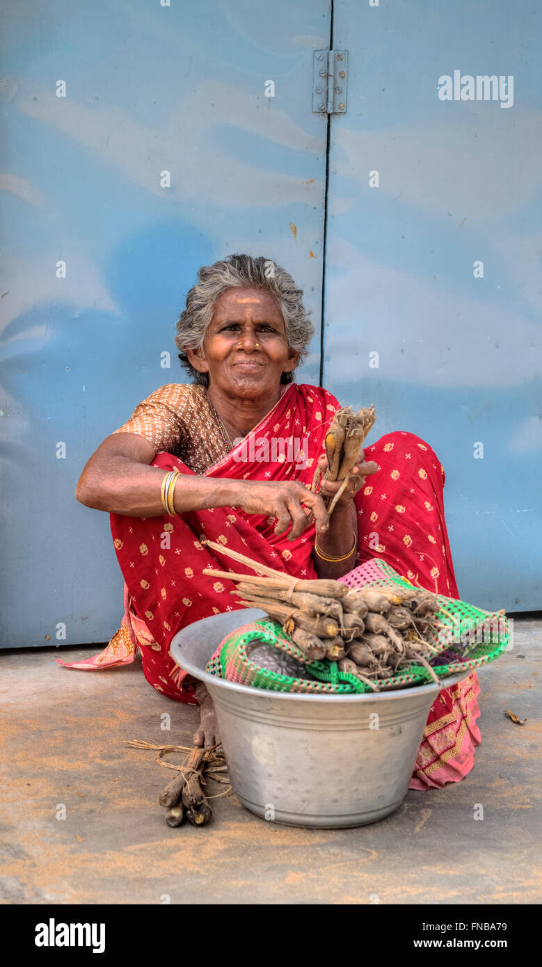 Vendeur de rue à Mahabalipuram, Tamil Nadu, Inde Banque D'Images