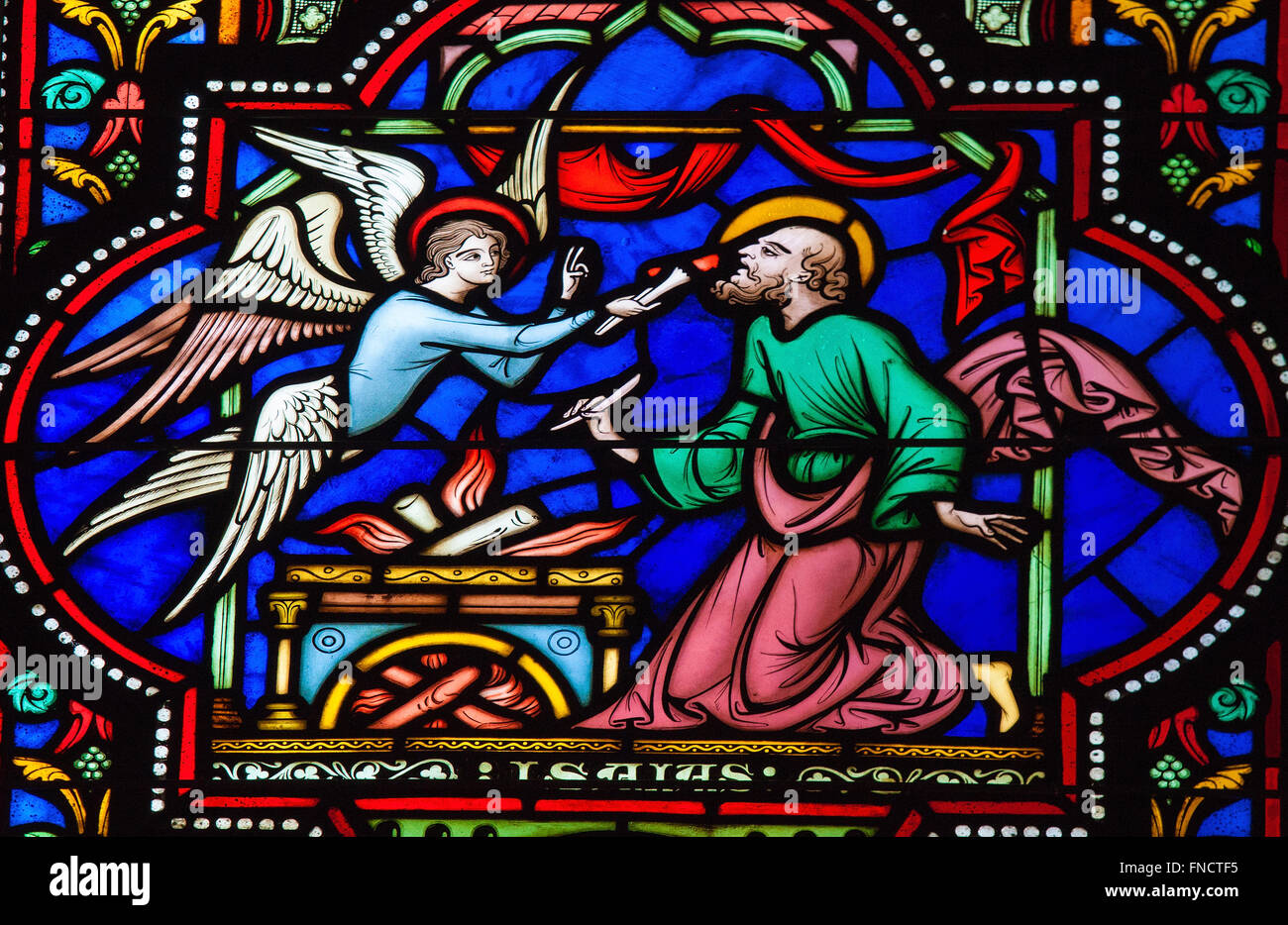 Bruxelles, Belgique - 26 juillet 2012 : vitrail du prophète dans Iesaiah la cathédrale de Bruxelles, Belgique. Banque D'Images