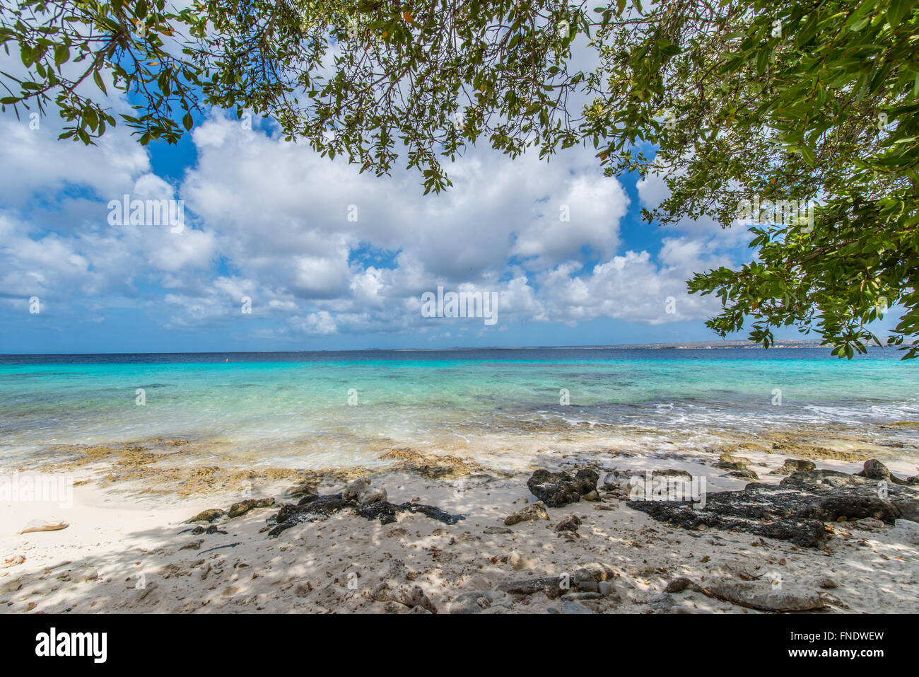 Très belle vue sur la mer des Caraïbes et les plages du parc national marin de Bonaire, l'un des mondes les plus beaux endroits de plongée et de snorkling Banque D'Images