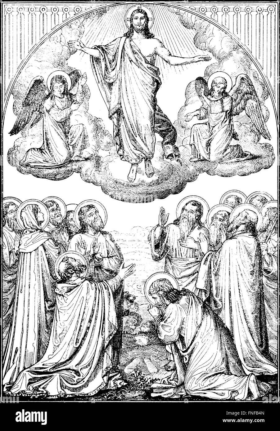 SEBECHLEBY SLOVAQUIE - Juillet 27, 2015 : l'Ascension du Seigneur par l'artiste lithographie 1907 Scheuchl, imprimé à Trnava. Banque D'Images