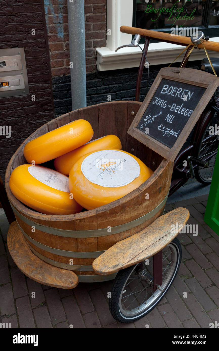 Publicité pour une fromagerie à Haarlem, Hollande Banque D'Images