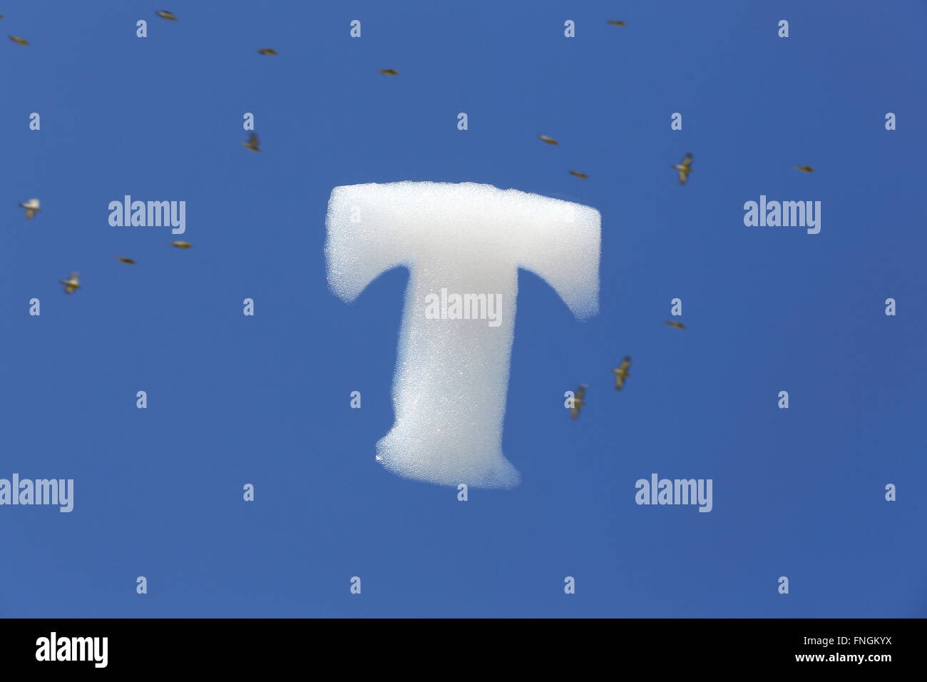 Des bulles de savon en forme de T'élever dans le ciel à une promotion de Deutsche Telekom's cloud computing au CeBIT 2016 Salon des technologies numériques le 14 mars 2016 à Hanovre, en Allemagne. Banque D'Images