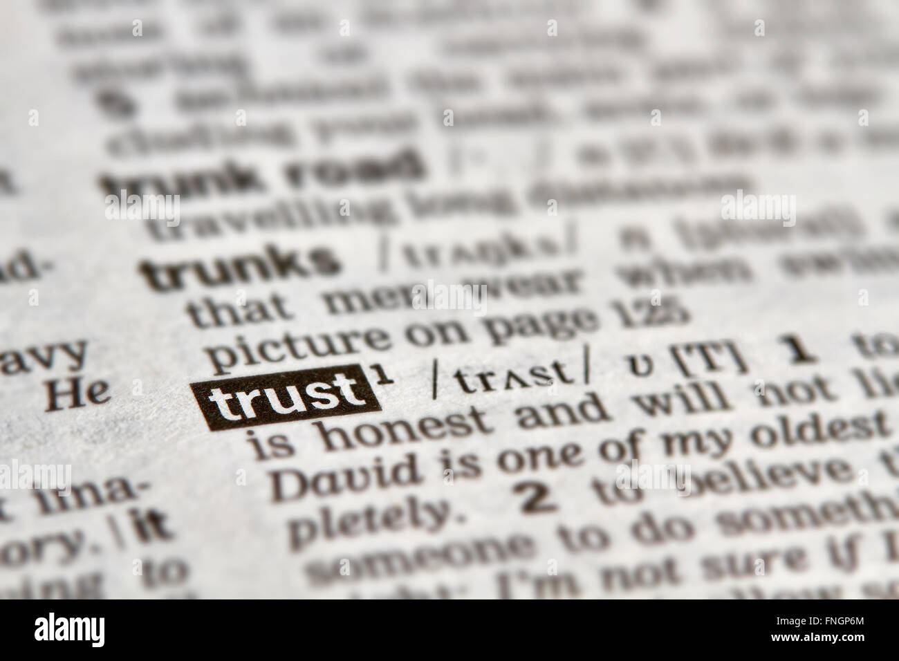 Trust mot Texte de définition dans le dictionnaire Page Banque D'Images