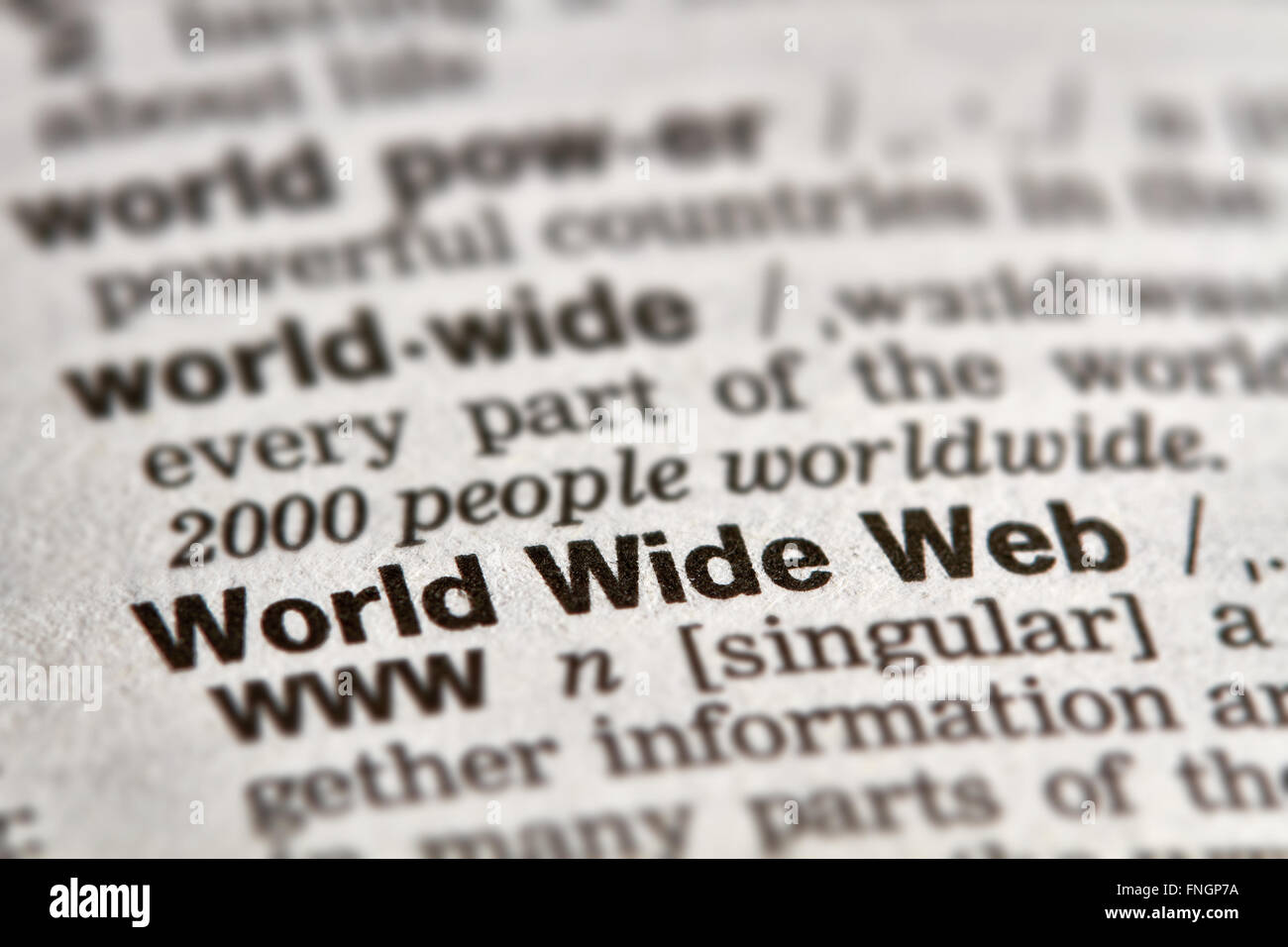 World Wide Web Le mot Texte de définition dans le dictionnaire Page Banque D'Images